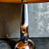 Modernist lamp chromed metal 70s, beige canvas lampshade