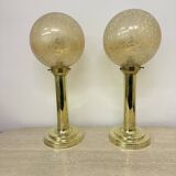 Set of 2 large globe table lamp glass and brass