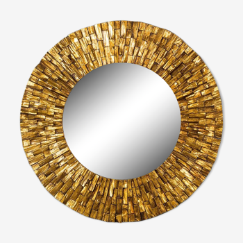 Golden wood mirror 140x140cm