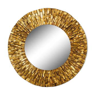 Golden wood mirror 140x140cm