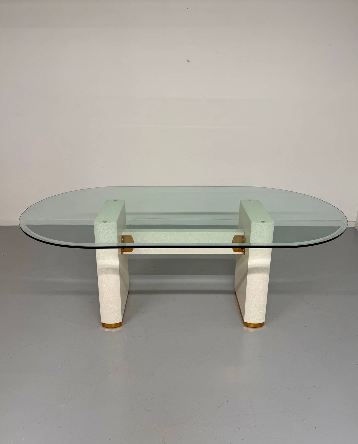 Thonet designer glass dining table with crackled lacquer finish, 1980s vintage