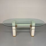 Thonet designer glass dining table with crackled lacquer finish, 1980s vintage