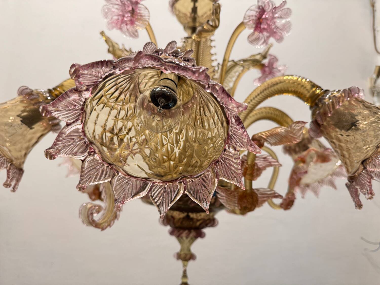 Venetian Pink Amber Murano Glass Chandelier 1960’s