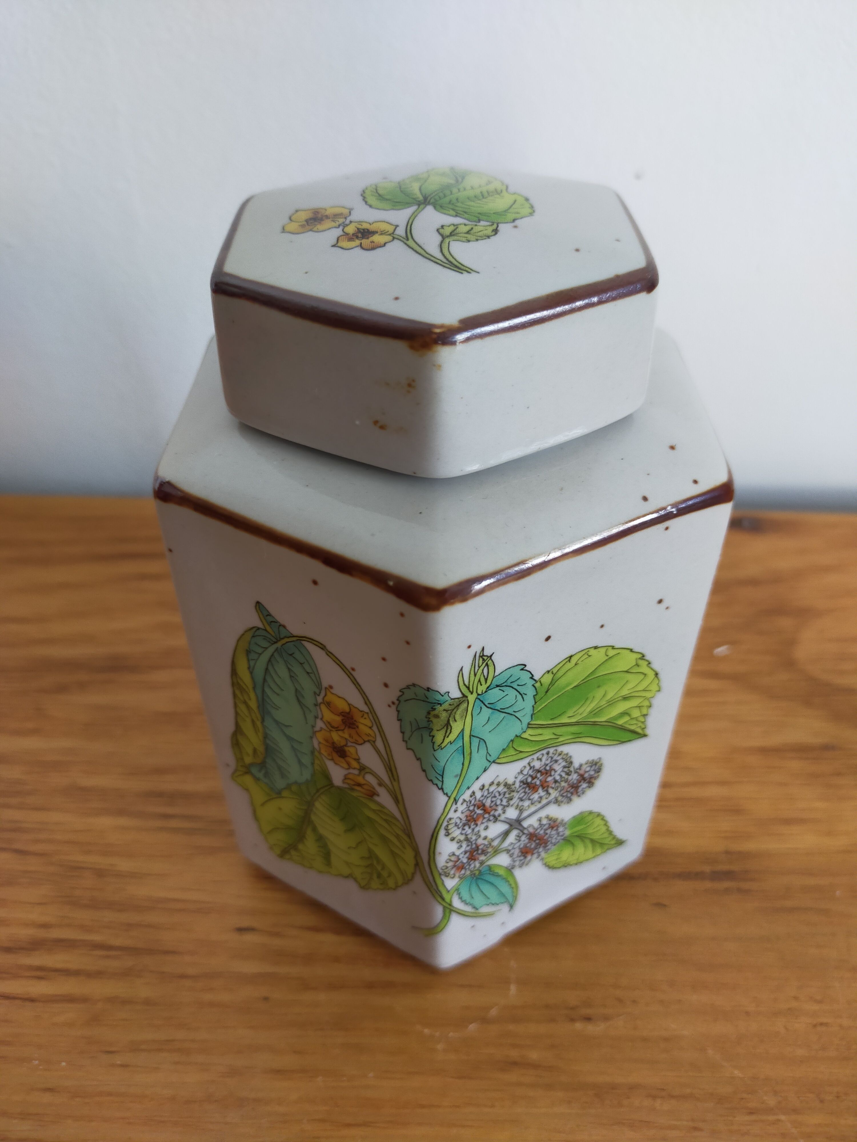 Tea pot herbalism vintage plant motifs