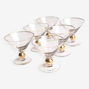 Series of 6 gold-rimmed champagne glasses