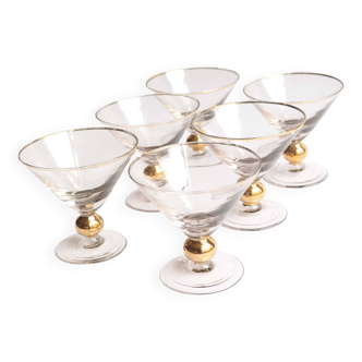 Series of 6 gold-rimmed champagne glasses