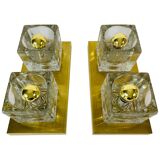 Brass and frosted glass cube wall lamp by Peill & Putzler 1970