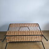 Iron and Rattan Magazine Rack - 1960s - Vintage