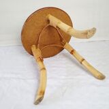 Tabouret trépied en marqueterie de rotin 1960