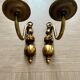 Pair of vintage wall sconces in brass and frosted engraved glass.