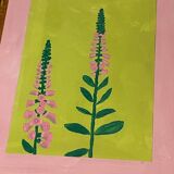 Peinture en gouache Digitalis dans un cadre antique