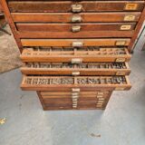 Wooden printing cabinet 36 drawers with typographic letters