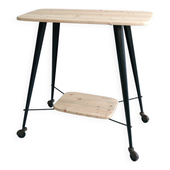 Vintage rolling dessert trolley, solid wood