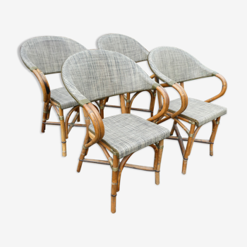 Lot de 4 fauteuils bistrot de terrasse type "parisienne" brun et beige