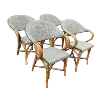 Lot de 4 fauteuils bistrot de terrasse type "parisienne" brun et beige