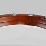 French round wooden mirror with elegant blue and white glass decoration, 19