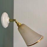 Applique tulipe vintage en verre granité blanc et doré