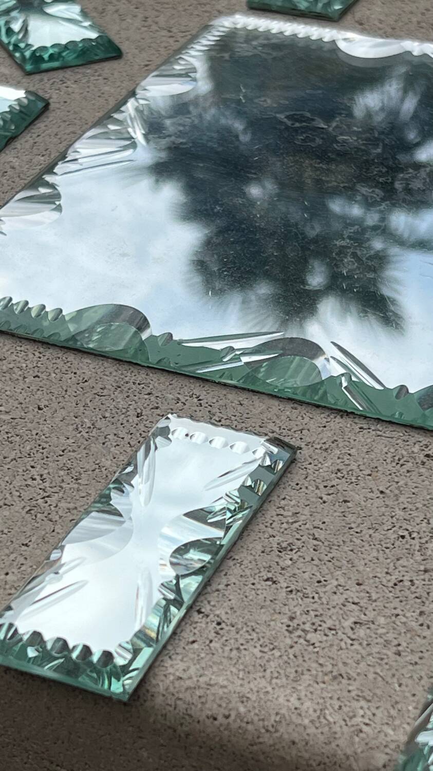 Beveled mirror glass - knife holders bottle coasters