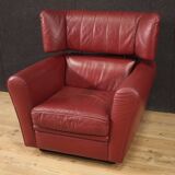 Italian armchair with footstool in leather from the 80s