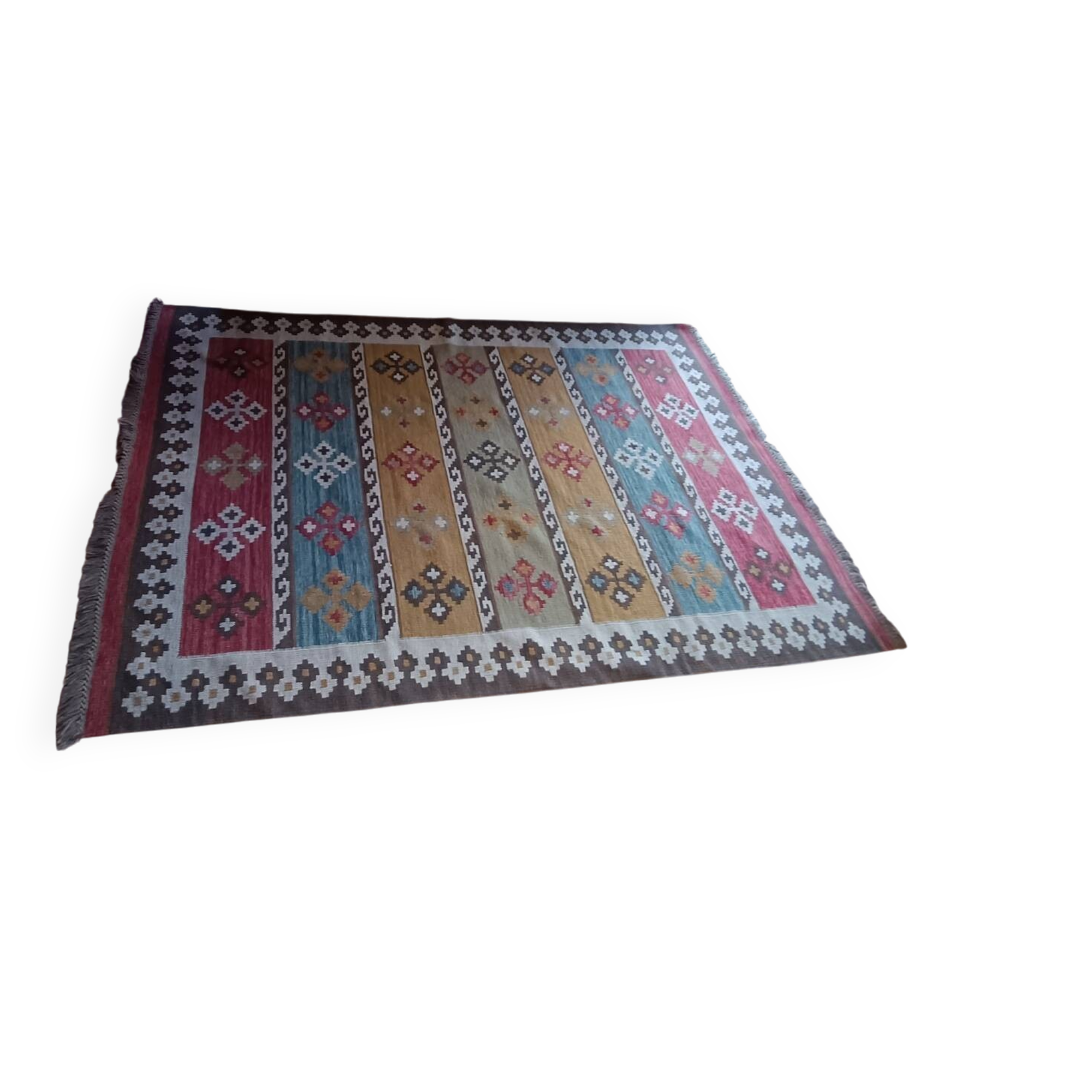 Kazakh oriental rug, vintage kilim from the 1930s. Handcrafted work.