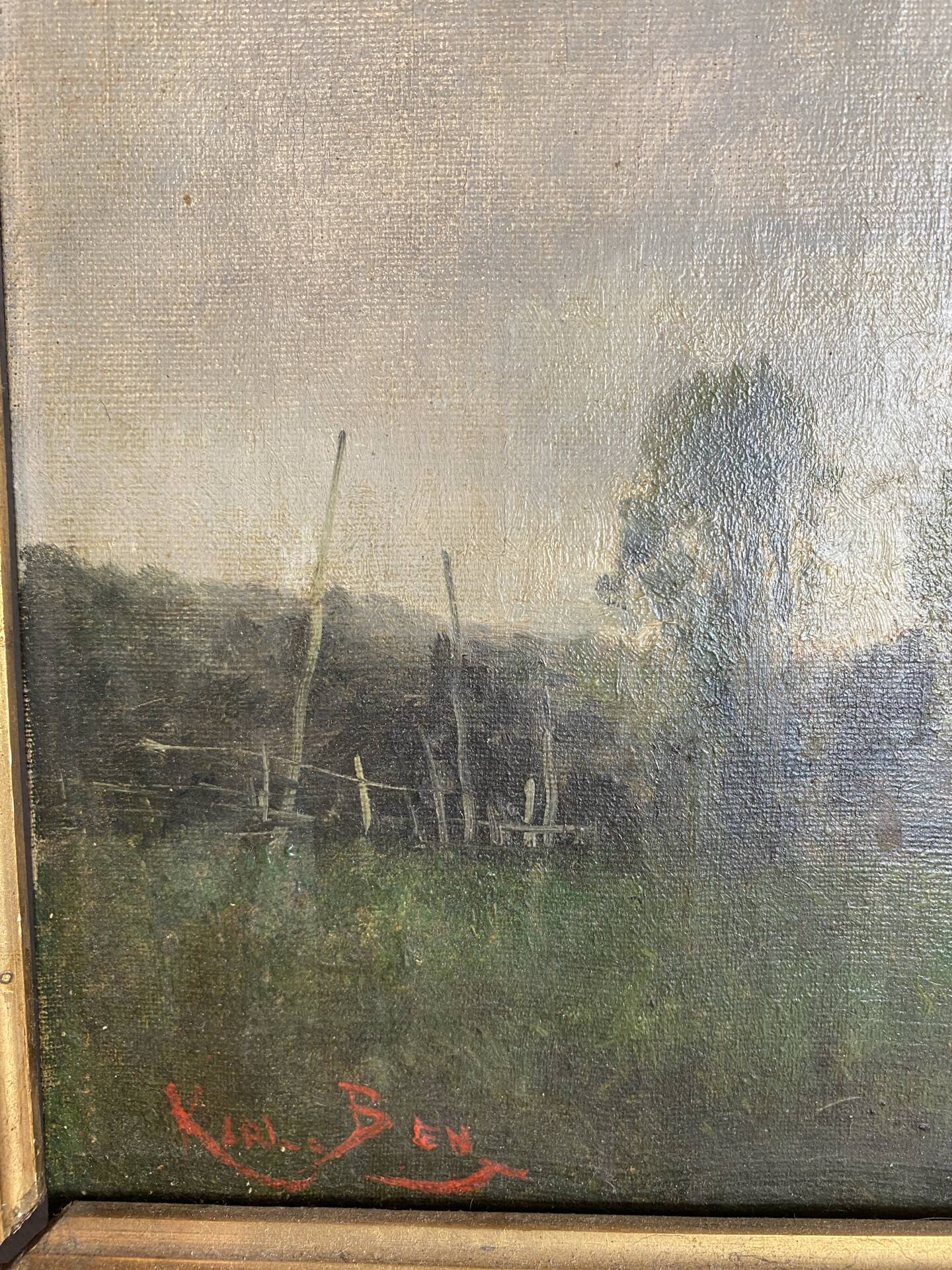 Oil on canvas, landscape by Karl Ben, 19th century.