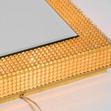 1960s brass wall backlit mirror, frame with glass beads by Palwa