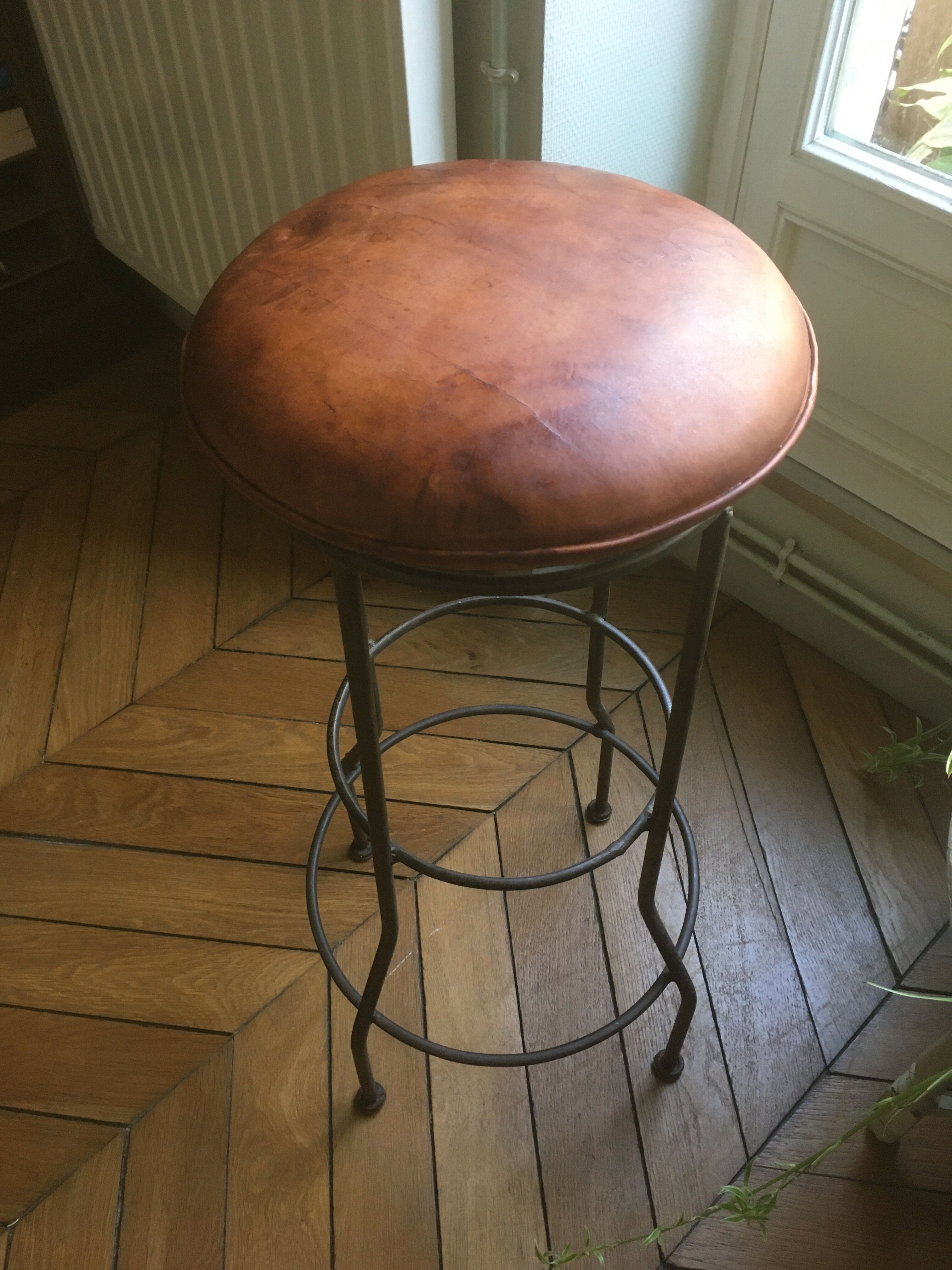 Pair of leather seated bar stools