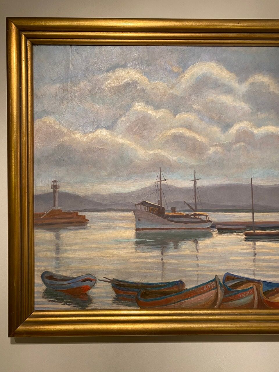Old painting, Marine, signed E Chabrier and dated 1938