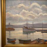Old painting, Marine, signed E Chabrier and dated 1938