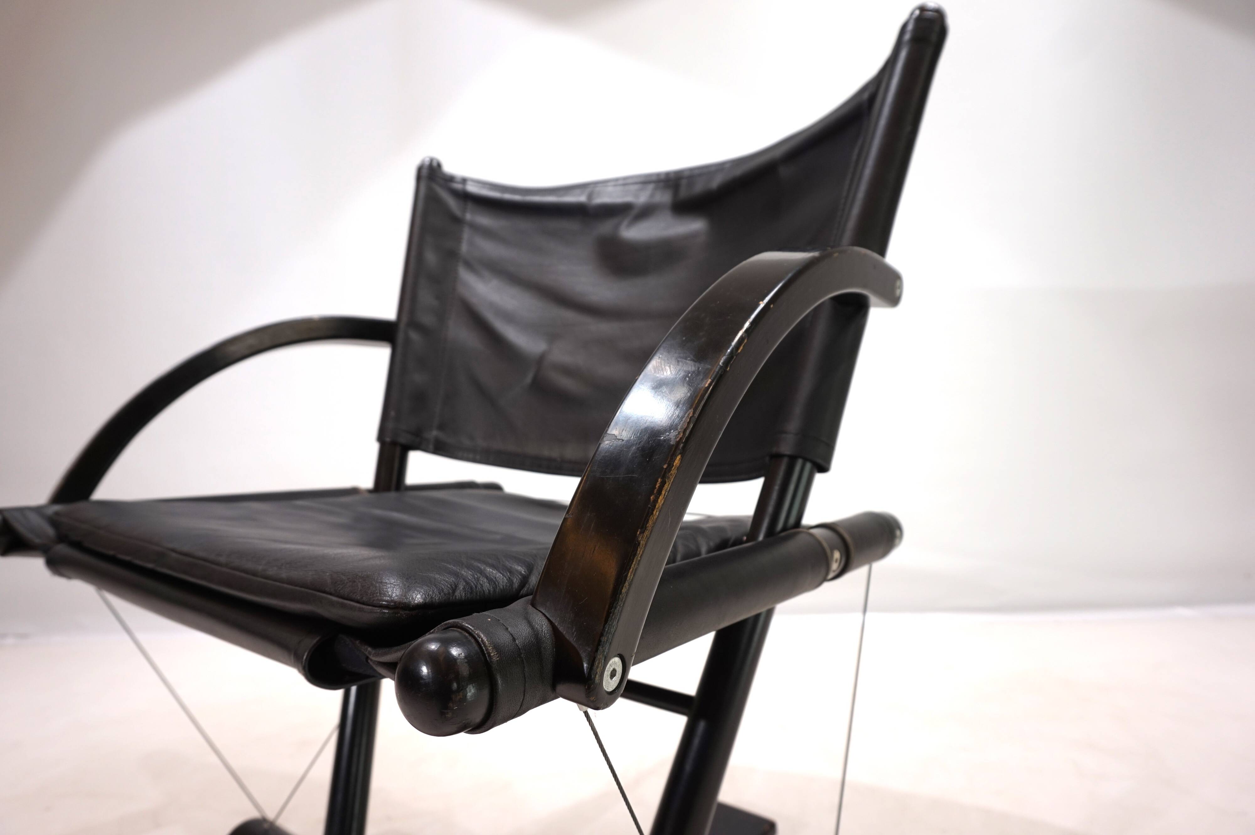 Fauteuil lounge en cuir Weishäupl Werkstätten String, 1980