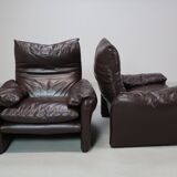 Paire de fauteuils en cuir Maralunga de Vico Magistretti pour Cassina, 1974
