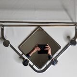 Wall mounted chromed metal coat rack with square mirror, 4 hooks and a hat rack, 50s
