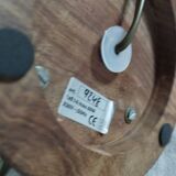 Marine table lamp with wooden base, brass sailboat, jute lampshade
