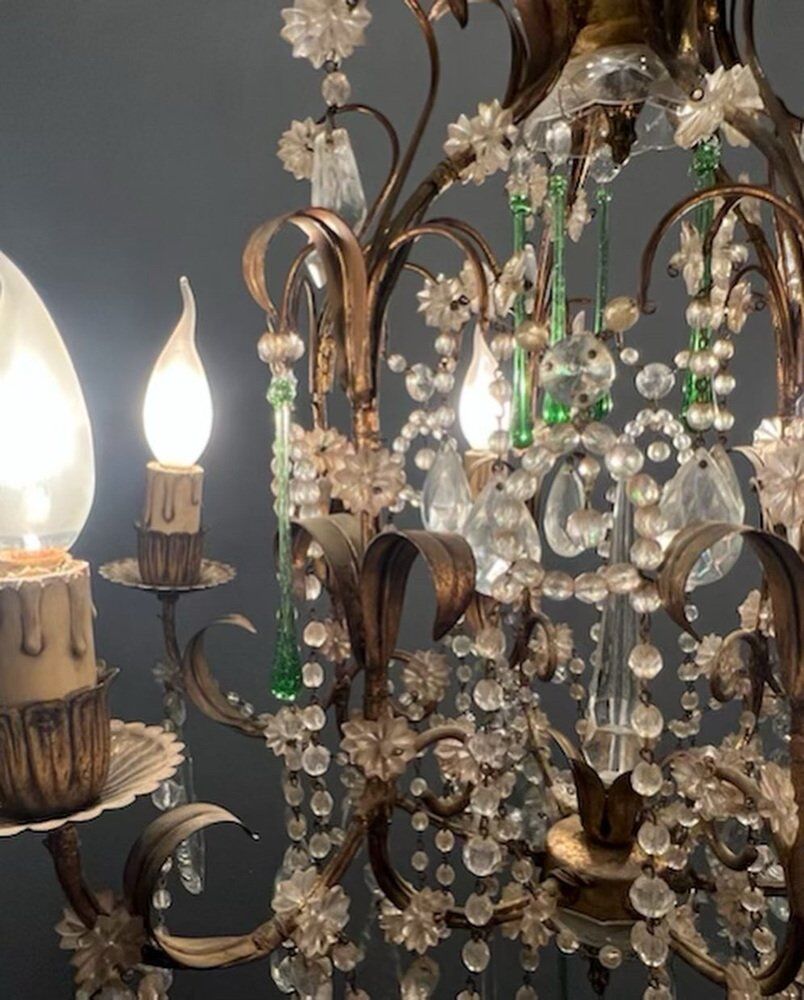 Italian crystal tole chandelier, 1960s