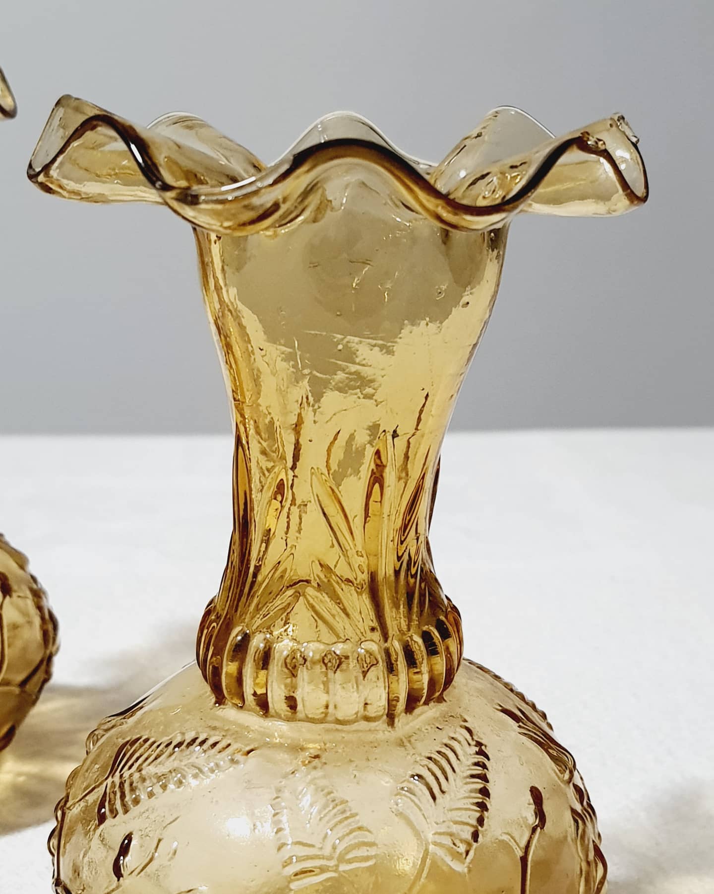 Vintage moulded amber glass vases