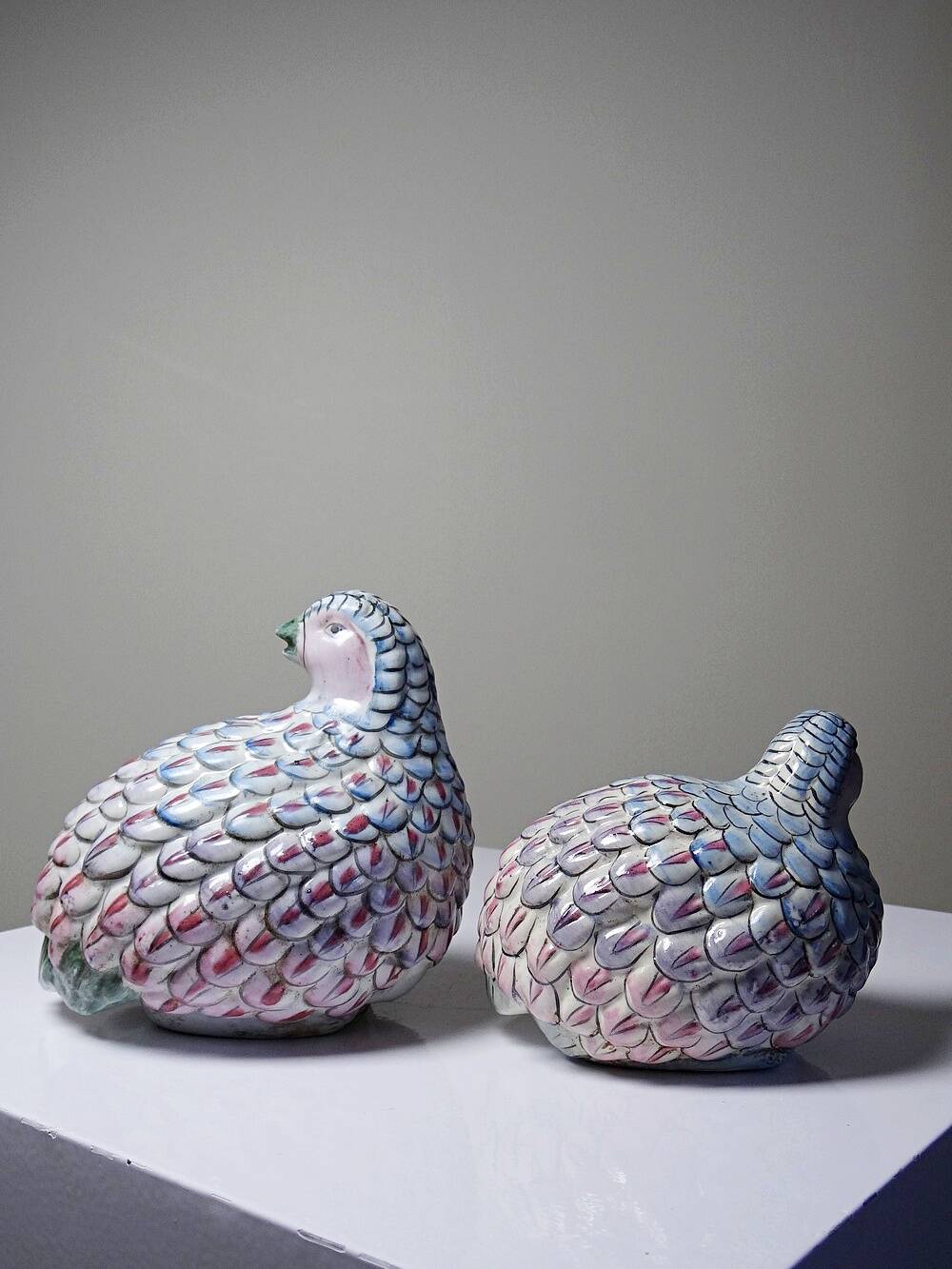 Pair of hand-painted Chinese porcelain quails, 1960s-1970s.