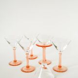 Set of 6 stemmed cocktail glasses, Rose, Made in France, 1970
