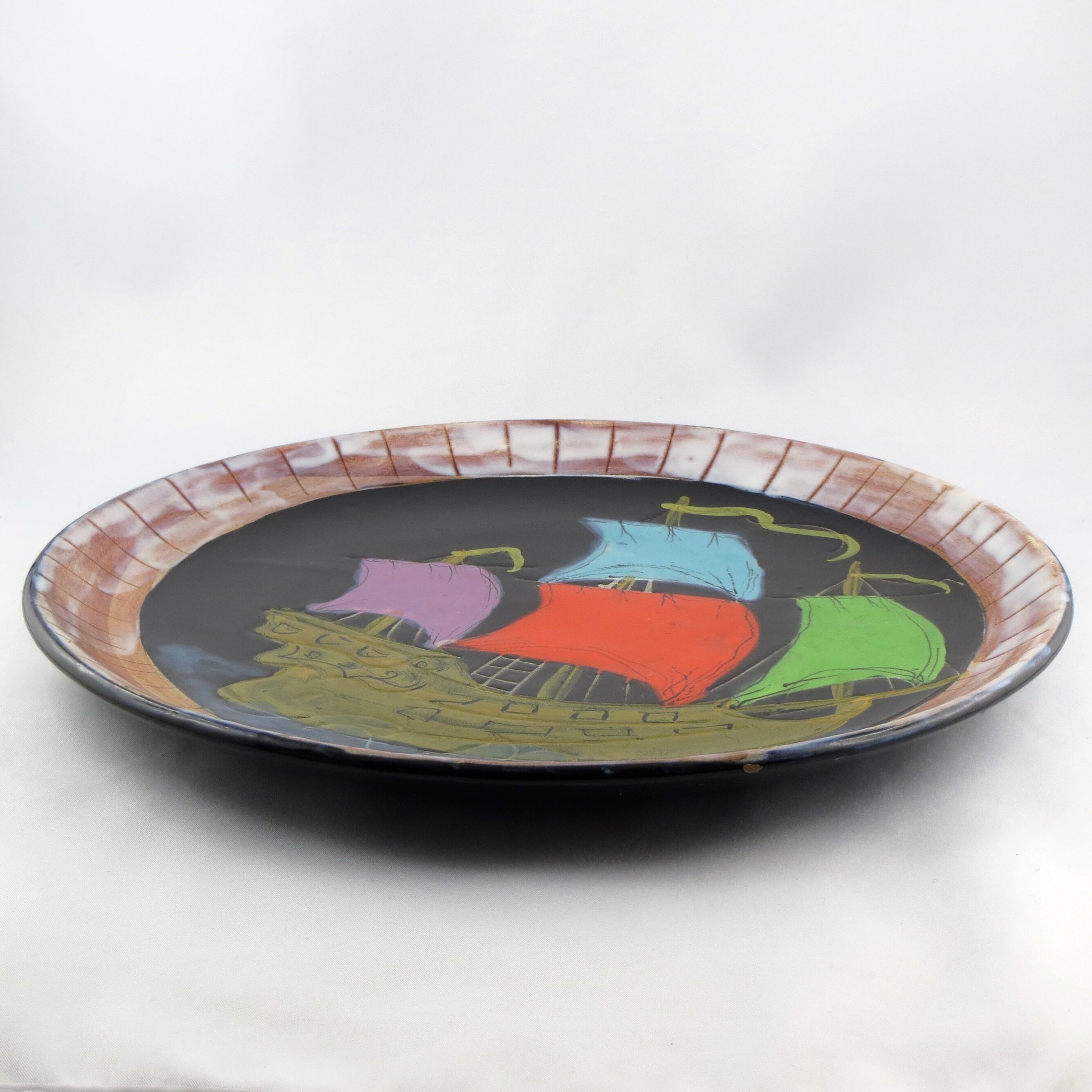 Ceramics plate cerenne "bateau" Vallauris 50/60 crociani/capron/chabaneix.