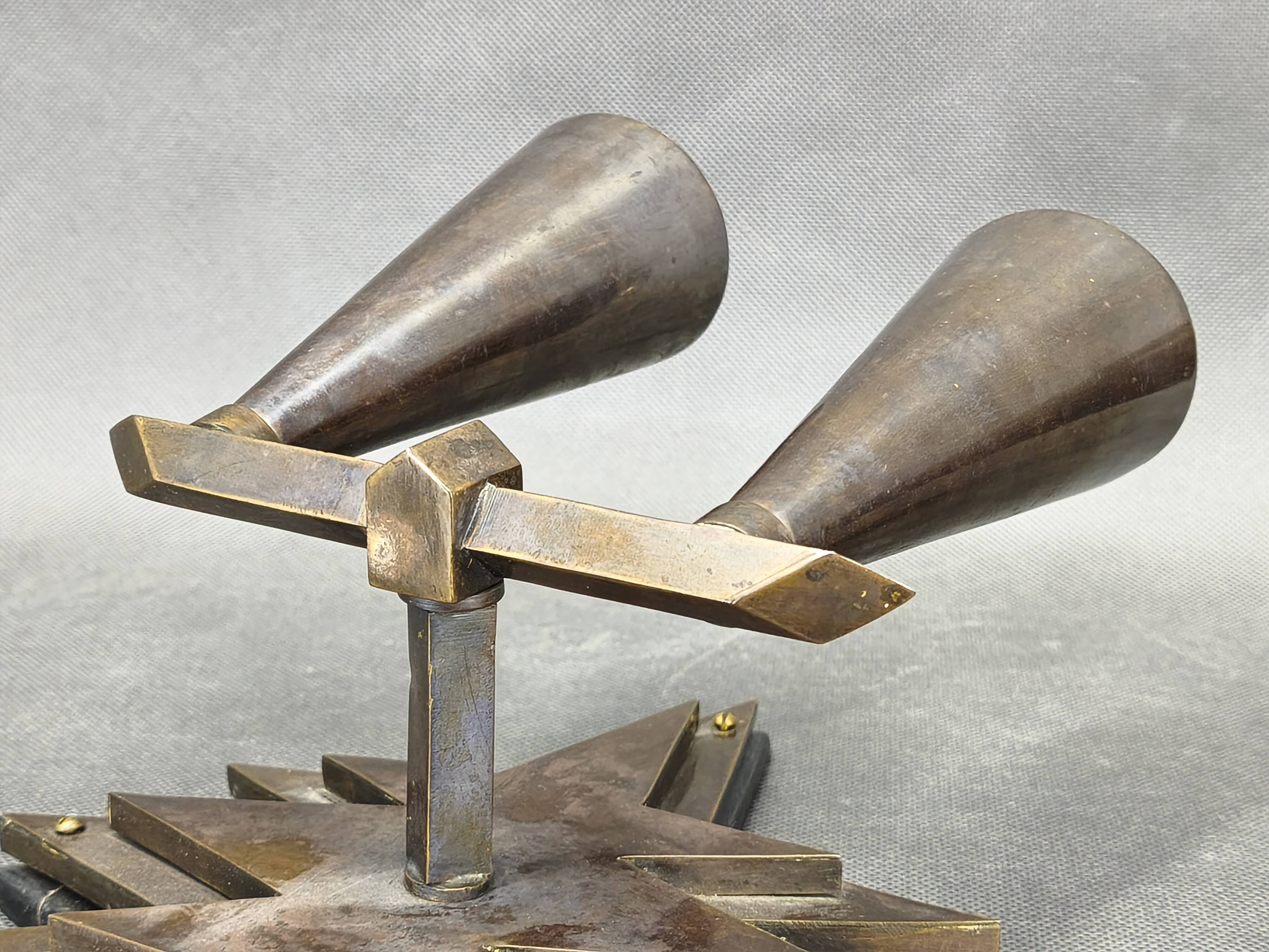 Pair of Czech Cubist Brass Wall Lights, Czechoslovakia, 1920s