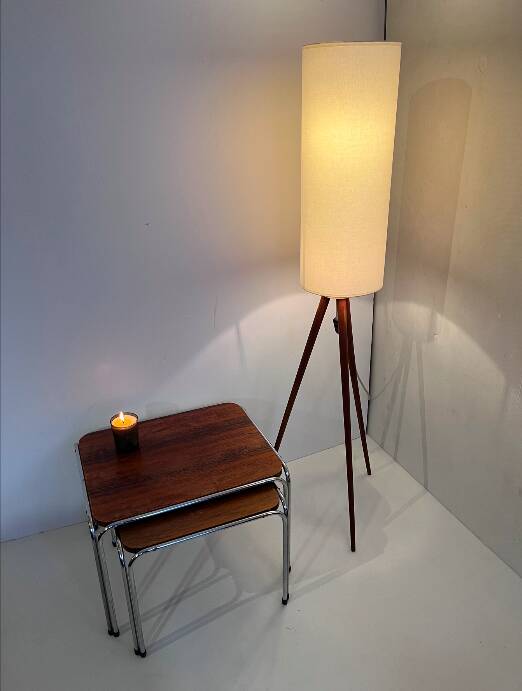 Scandinavian tripod floor lamp in teak