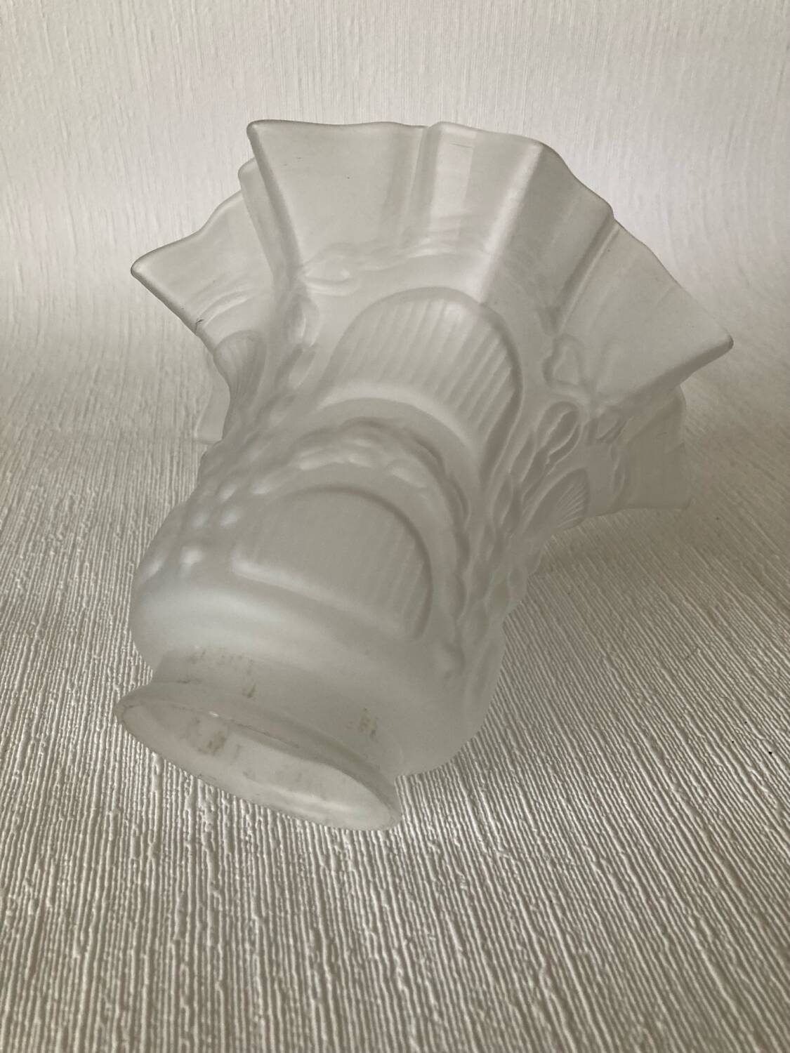 Antique tulip lampshade in white frosted glass with pleated crown