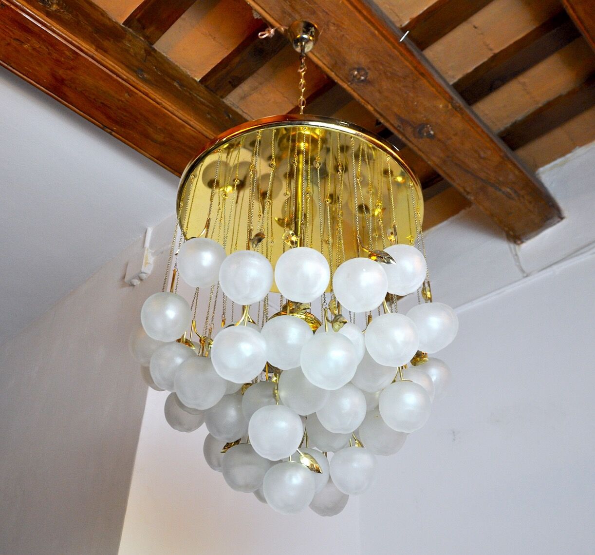Chandelier waterfall Murano Mazzega, murano crystals " pommes ", Italy, 1970