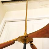 Chandelier french Arlus opaline and wood 1950