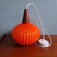 Teak and orange opaline suspension, Scandinavian style, 1960.