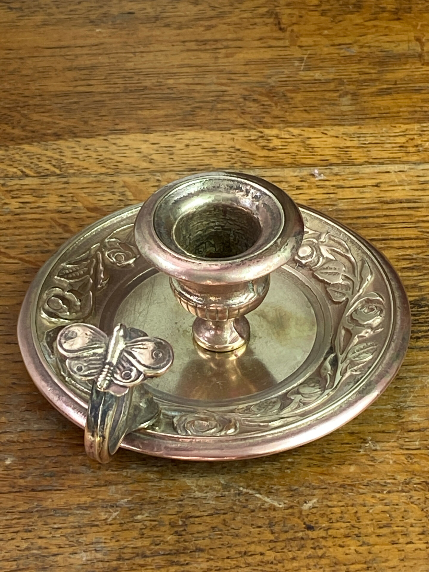 Hand candle holder, butterfly decoration, solid brass
