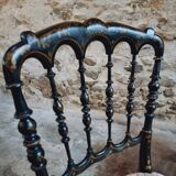 Pair of antique Napoleon III chairs in blackened wood and fabric