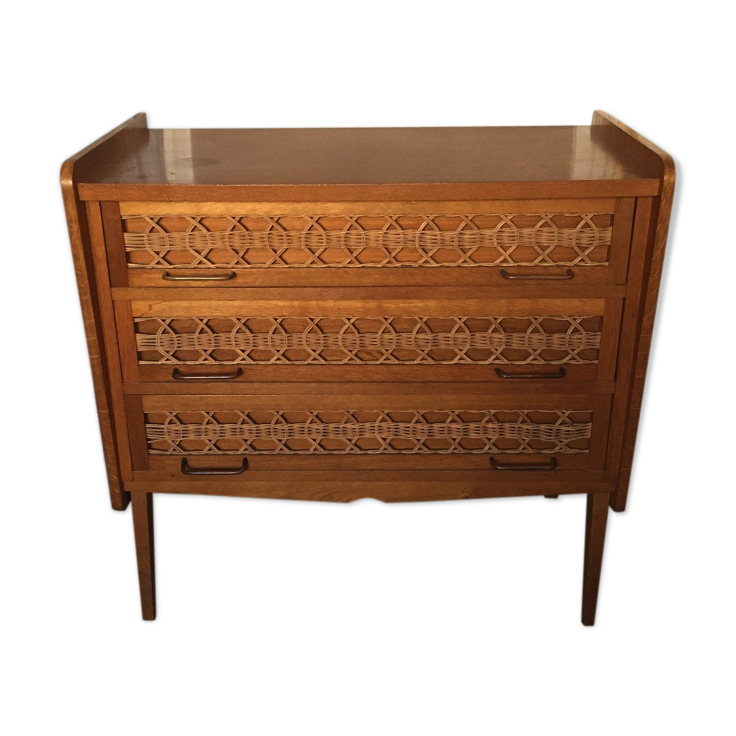 Commode en bois et rotin années 1960