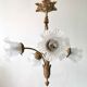 Art nouveau chandelier bronze and pressed glass