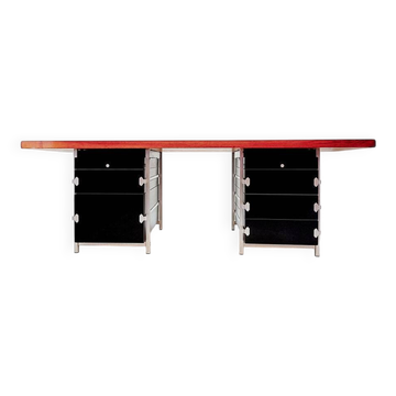 Boomerang desk with 2 drawer units Bergwood and wooden top - 1970s