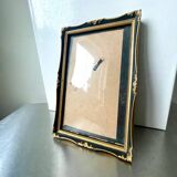 Cadre antique en bois noir et or 24 cm x 16 cm verre convexe